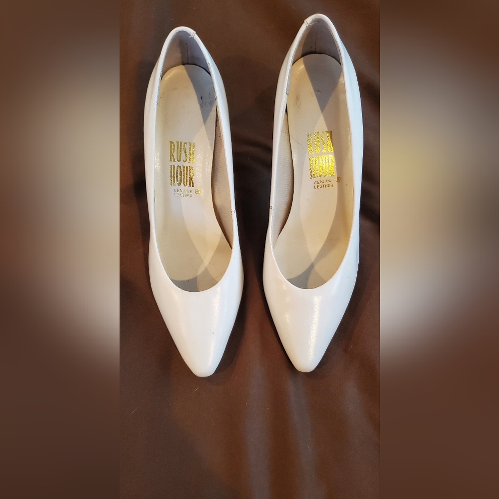 Leather, White High Heel Shoes - Picture 3 of 5